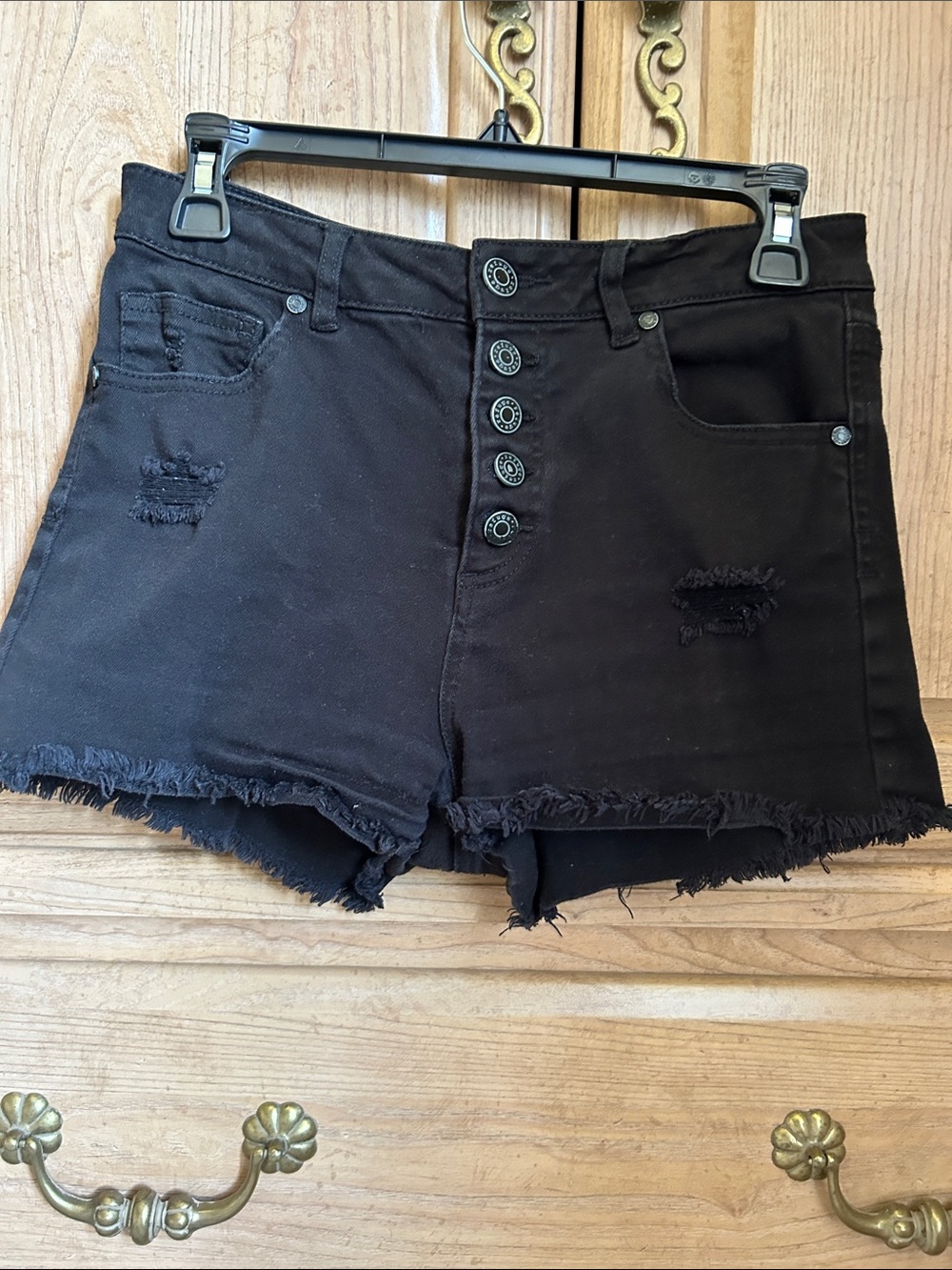 refuge Black High-Rise Distressed Jean Shorts